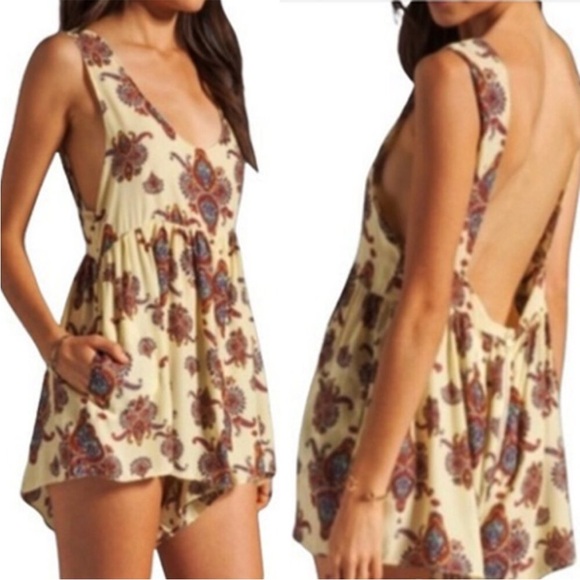 One Teaspoon Pants - One Teaspoon beachy Yellow and Purple Paisley Romper/Cover-up